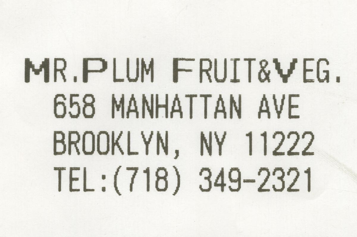 Mr. Plum Receipt
